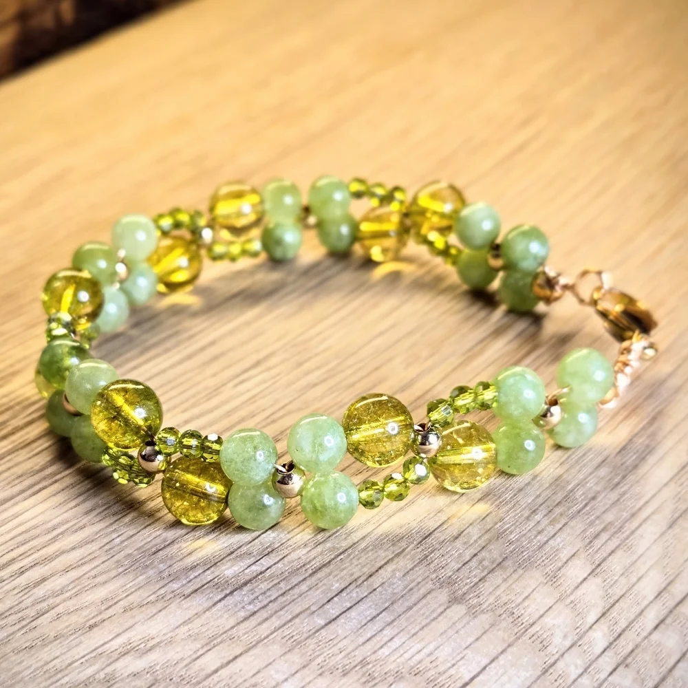 Nature's Noble Stones Natural Green Jade & Peridot In Handwoven Artisan Bracelet